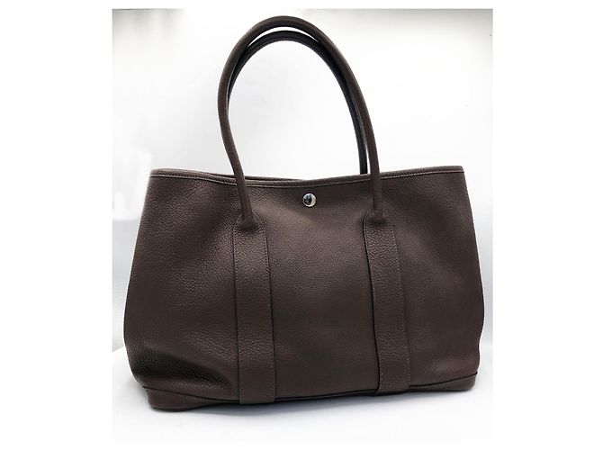 Borsa tote Hermès Garden Party in pelle granulata Marrone - vista 4