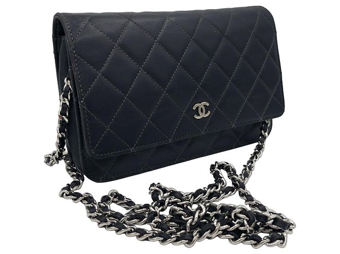 Chanel Wallet on chain / Woc mini in pelle liscia grigio scuro e finiture argentate Grigio antracite - vista 2