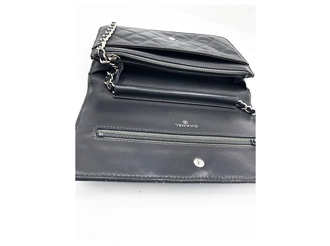 Chanel Wallet on chain / Woc mini in pelle liscia grigio scuro e finiture argentate Grigio antracite - vista 12