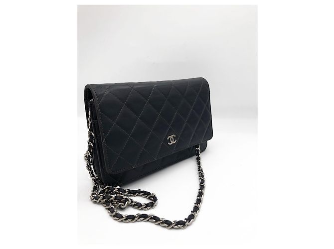 Chanel Wallet on chain / Woc mini in pelle liscia grigio scuro e finiture argentate Grigio antracite - vista 13