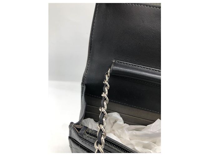 Chanel Wallet on chain / Woc mini in pelle liscia grigio scuro e finiture argentate Grigio antracite - vista 15