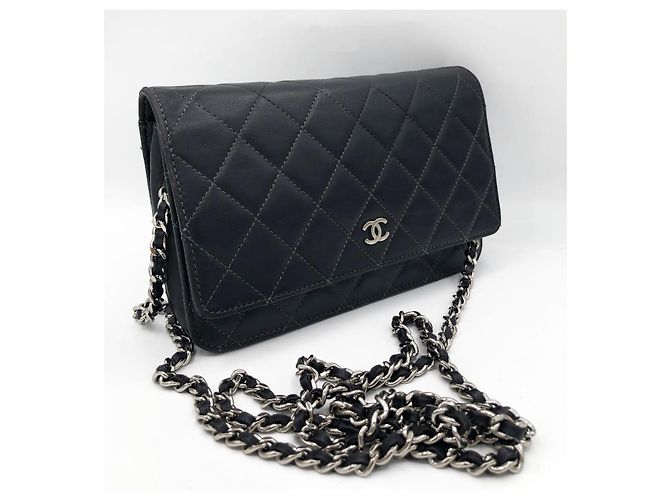 Chanel Wallet on chain / Woc mini in pelle liscia grigio scuro e finiture argentate Grigio antracite - vista 3