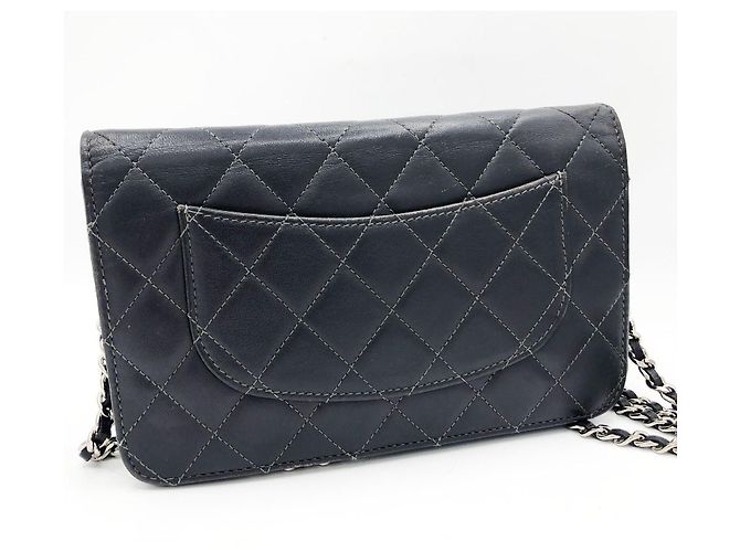 Chanel Wallet on chain / Woc mini in pelle liscia grigio scuro e finiture argentate Grigio antracite - vista 5