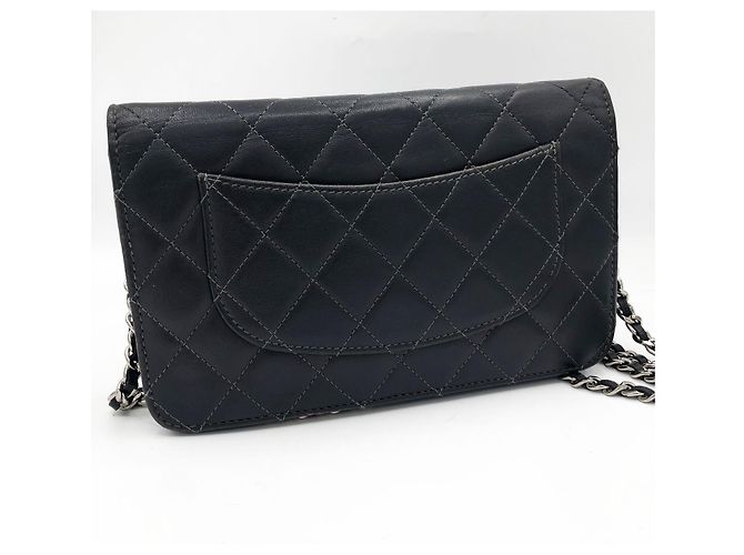 Chanel Wallet on chain / Woc mini in pelle liscia grigio scuro e finiture argentate Grigio antracite - vista 6