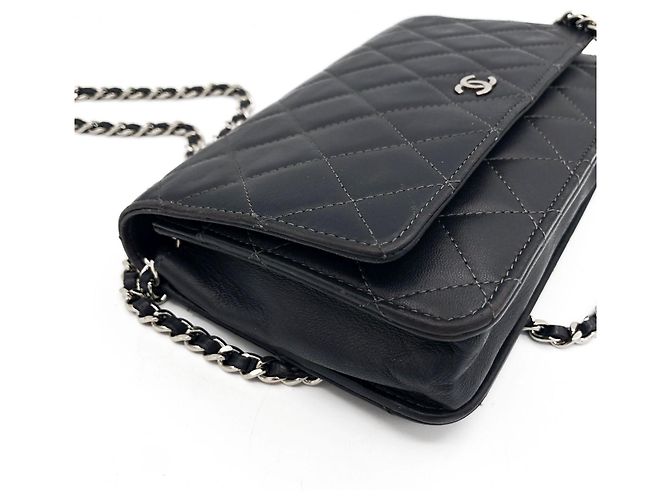 Chanel Wallet on chain / Woc mini in pelle liscia grigio scuro e finiture argentate Grigio antracite - vista 7