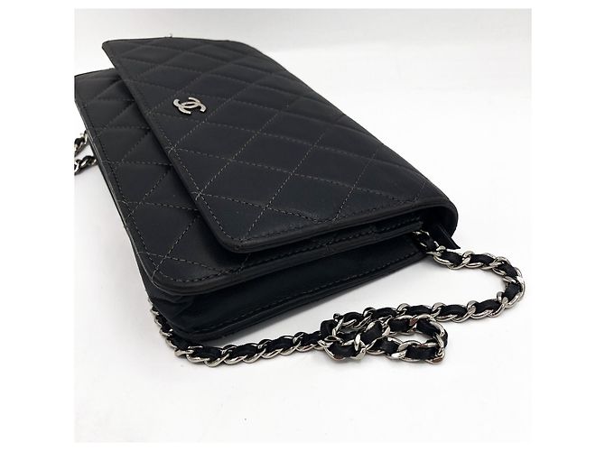 Chanel Wallet on chain / Woc mini in pelle liscia grigio scuro e finiture argentate Grigio antracite - vista 8