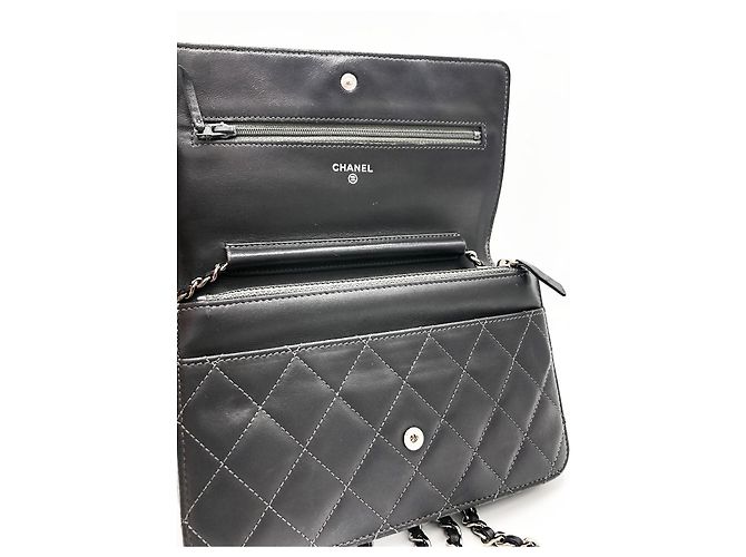 Chanel Wallet on chain / Woc mini in pelle liscia grigio scuro e finiture argentate Grigio antracite - vista 9