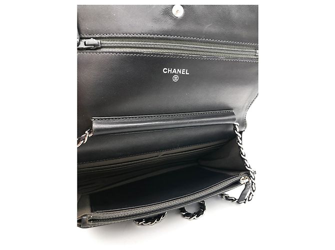 Chanel Wallet on chain / Woc mini in pelle liscia grigio scuro e finiture argentate Grigio antracite - vista 10