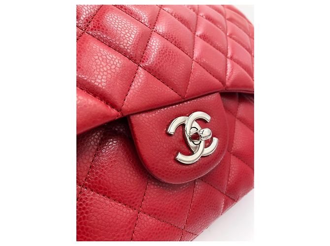 Timeless Borsa Chanel Jumbo Classic Double Flap in pelle caviar rossa Rosso - vista 13