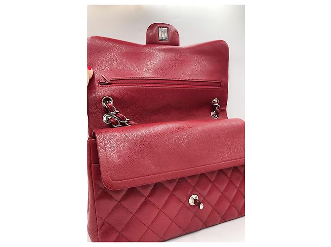 Timeless Borsa Chanel Jumbo Classic Double Flap in pelle caviar rossa Rosso - vista 14