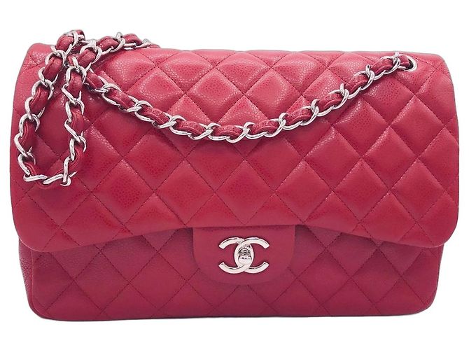 Timeless Borsa Chanel Jumbo Classic Double Flap in pelle caviar rossa Rosso - vista 2