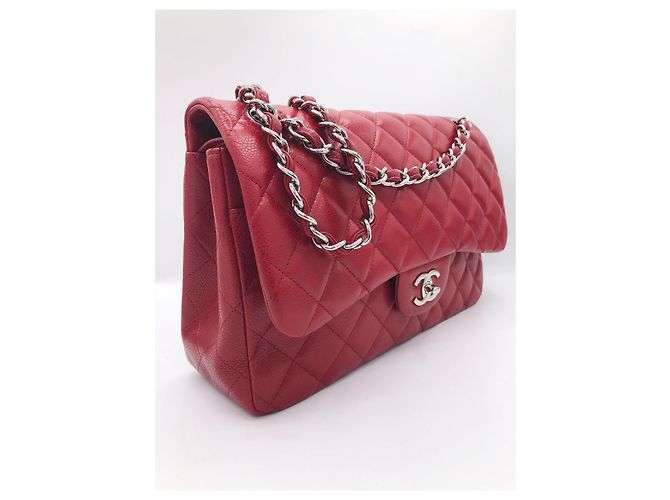 Timeless Borsa Chanel Jumbo Classic Double Flap in pelle caviar rossa Rosso - vista 3
