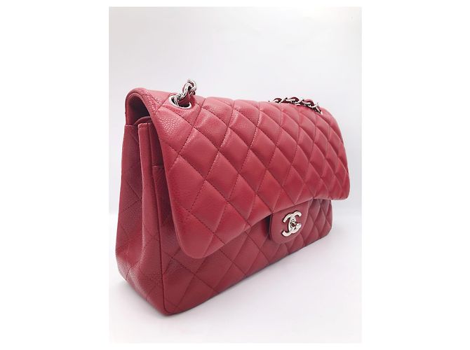 Timeless Borsa Chanel Jumbo Classic Double Flap in pelle caviar rossa Rosso - vista 4