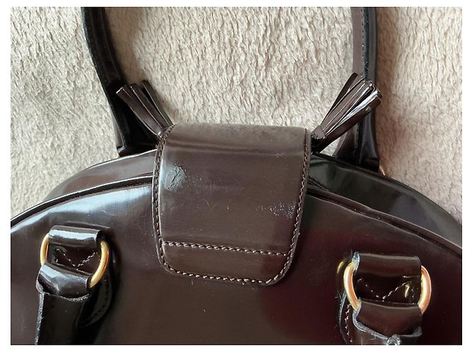 Borsa a mano Moschino in vernice marrone - vista 10