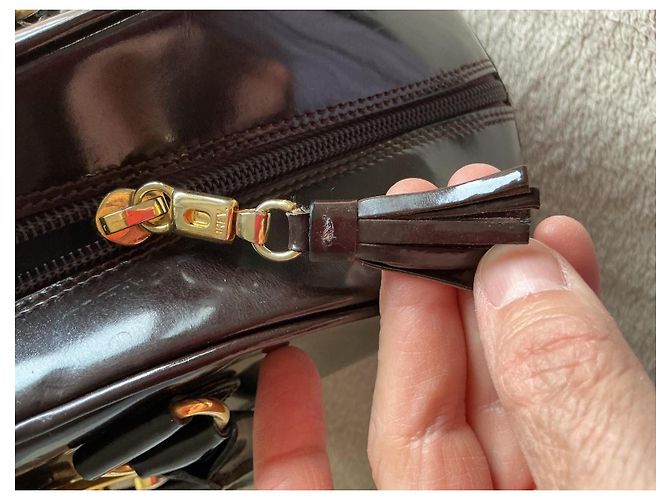 Borsa a mano Moschino in vernice marrone - vista 12