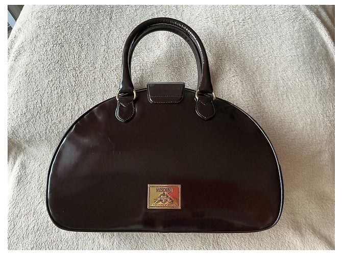 Borsa a mano Moschino in vernice marrone - vista 2