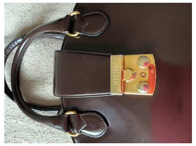 Borsa a mano Moschino in vernice marrone - vista 4