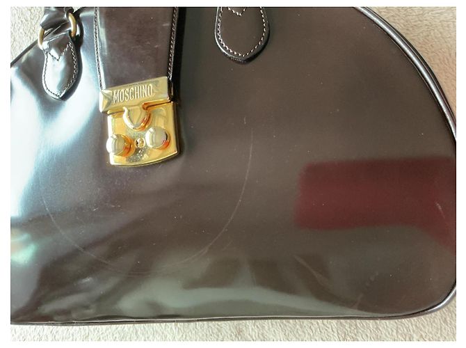 Borsa a mano Moschino in vernice marrone - vista 6