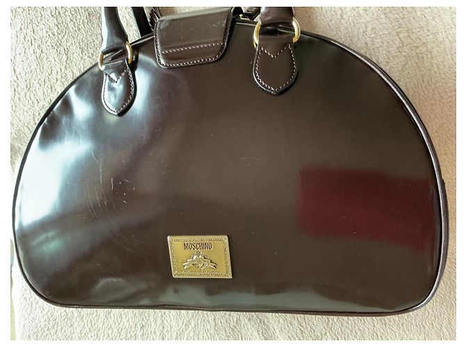 Borsa a mano Moschino in vernice marrone - vista 7