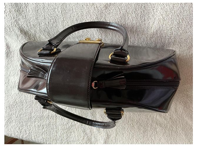 Borsa a mano Moschino in vernice marrone - vista 9