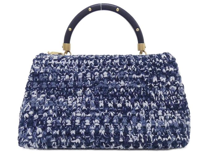 Borsa Chanel 92991 in tweed e pelle blu navy - vista 2