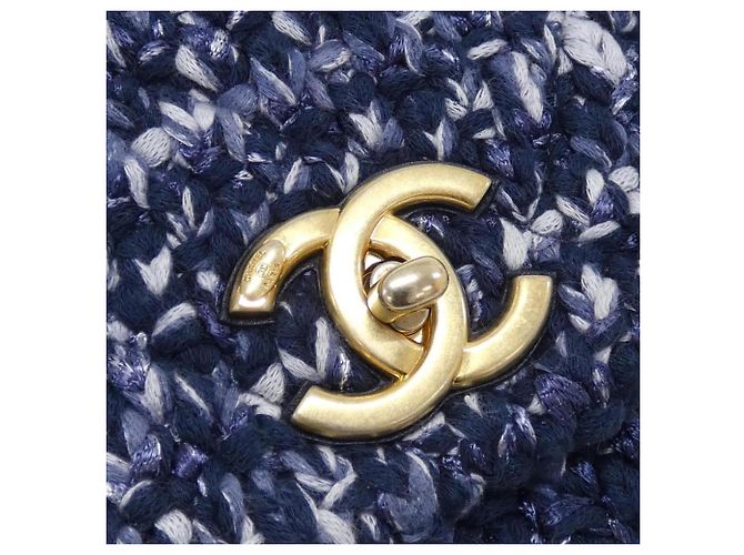 Borsa Chanel 92991 in tweed e pelle blu navy - vista 4