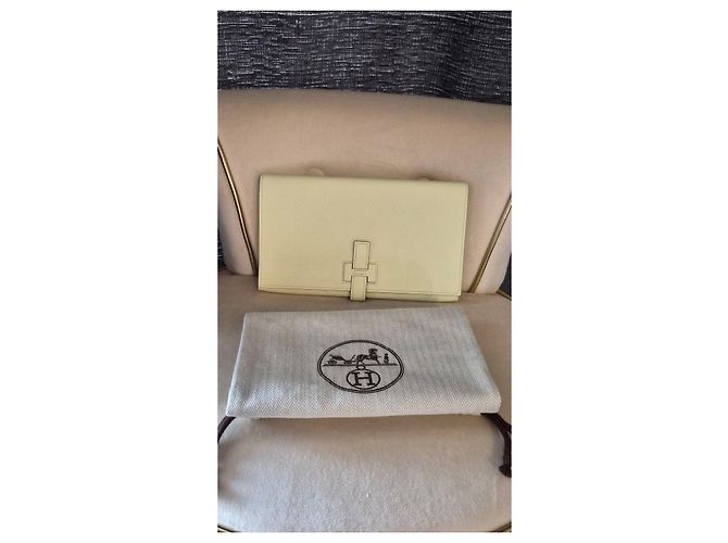 Hermès H Passant Portafoglio lungo in pelle Epsom Beige Giallo - vista 7