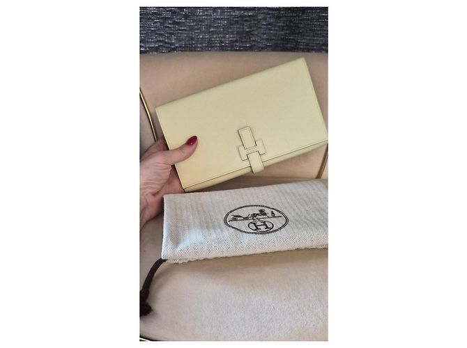 Hermès H Passant Portafoglio lungo in pelle Epsom Beige Giallo - vista 9