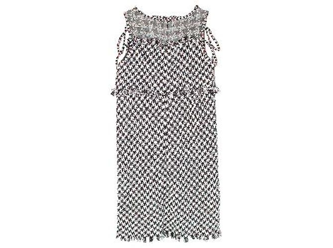 Chanel Tweed-Kleid mit Hahnentrittmuster Schwarz Weiß Rot - Ansicht 13