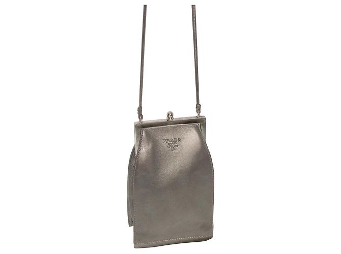 Prada Borsa a mano in pelle argentata con chiusura a bacetta Metallico - vista 4