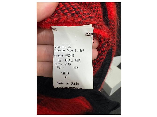 Roberto Cavalli Strickjacke aus Wolle und Mohair mit rotem Karomuster Größe 40/S Gebraucht - Ansicht 2