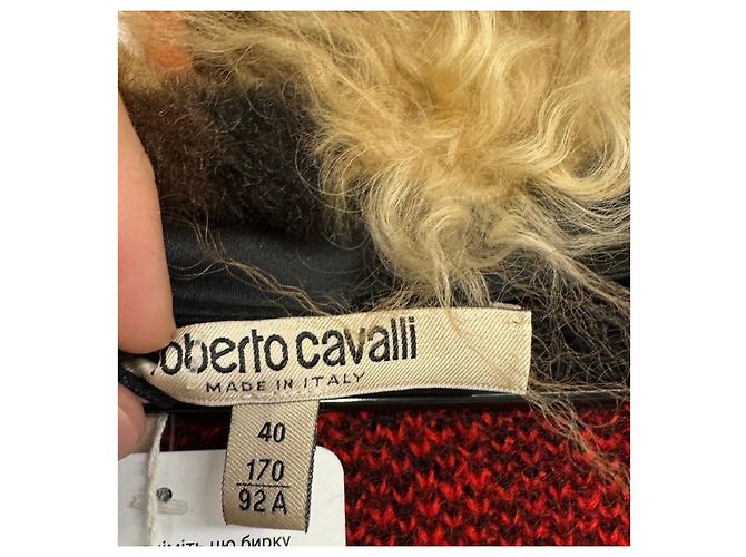 Roberto Cavalli Strickjacke aus Wolle und Mohair mit rotem Karomuster Größe 40/S Gebraucht - Ansicht 3