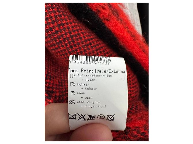 Roberto Cavalli Strickjacke aus Wolle und Mohair mit rotem Karomuster Größe 40/S Gebraucht - Ansicht 4