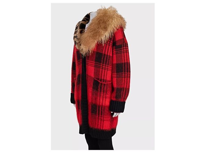 Roberto Cavalli Strickjacke aus Wolle und Mohair mit rotem Karomuster Größe 40/S Gebraucht - Ansicht 5