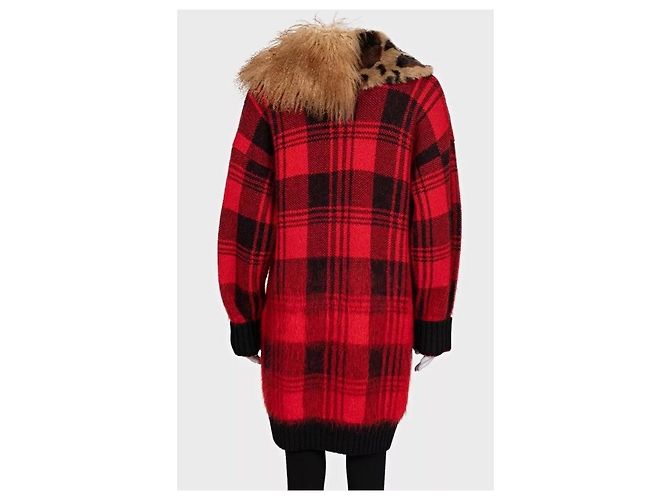 Roberto Cavalli Strickjacke aus Wolle und Mohair mit rotem Karomuster Größe 40/S Gebraucht - Ansicht 6