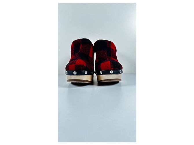 Woolrich Red and Black Plaid Wool Clogs - view 3