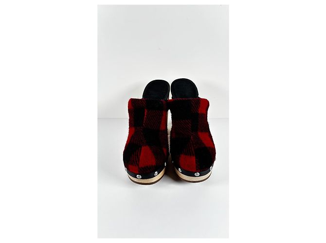 Woolrich Red and Black Plaid Wool Clogs - view 4