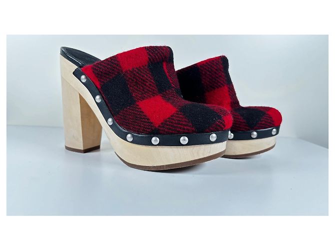 Woolrich Red and Black Plaid Wool Clogs - view 9