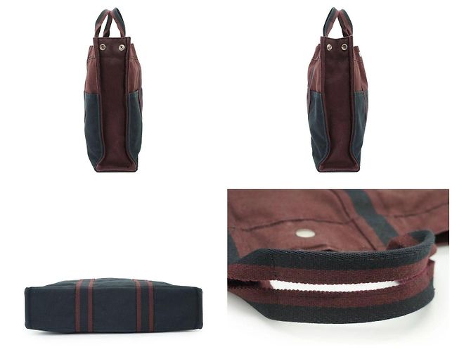Hermès Borsa Fourre Tout MM in tela di cotone bordeaux e nero Hermes Bordò - vista 3