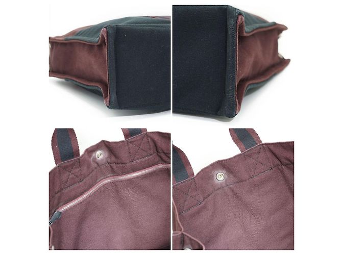 Hermès Borsa Fourre Tout MM in tela di cotone bordeaux e nero Hermes Bordò - vista 4