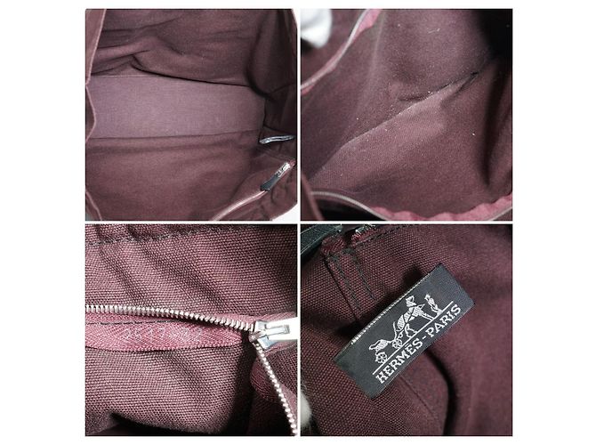 Hermès Borsa Fourre Tout MM in tela di cotone bordeaux e nero Hermes Bordò - vista 5