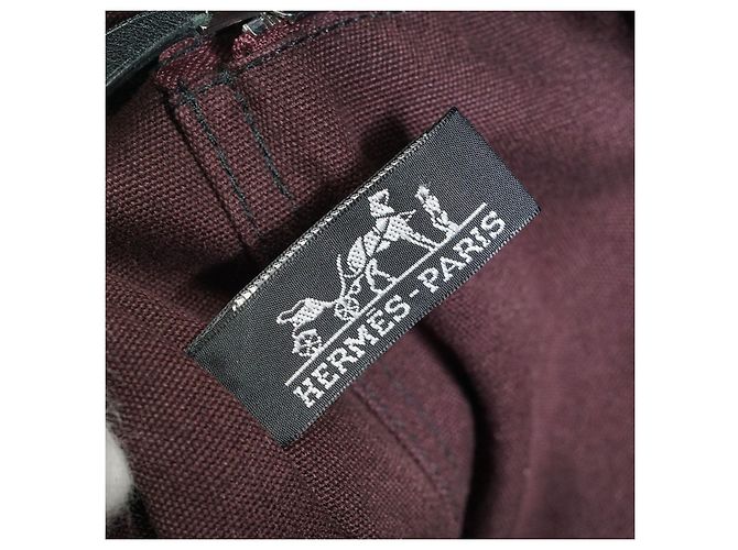 Hermès Borsa Fourre Tout MM in tela di cotone bordeaux e nero Hermes Bordò - vista 6