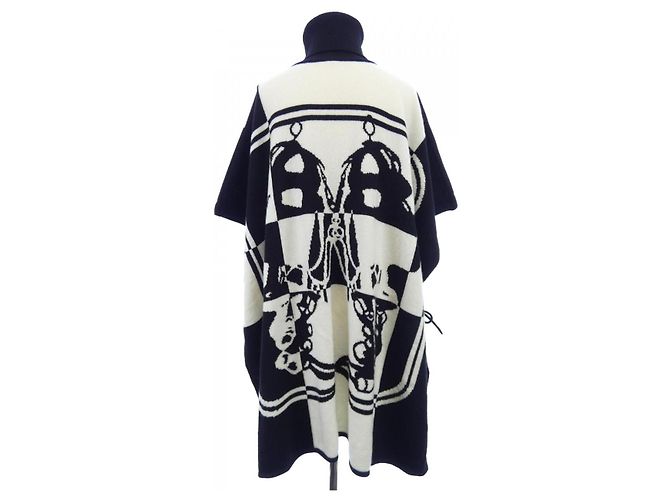 Hermès Poncho Cashmere Poncho Nero Bianco - vista 2