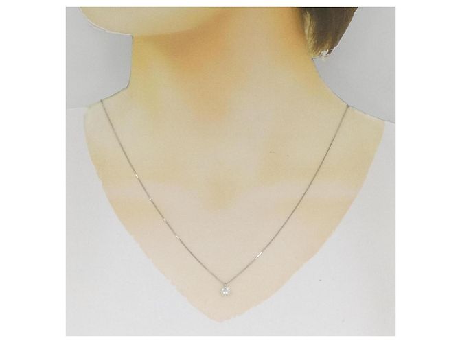Autre Marque Platin-Solitär-Diamantkette Silber - Ansicht 6