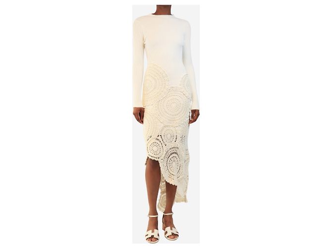Maje Strickkleid aus Rippstrick-Crochet in Creme - Größe XS Roh - Ansicht 3