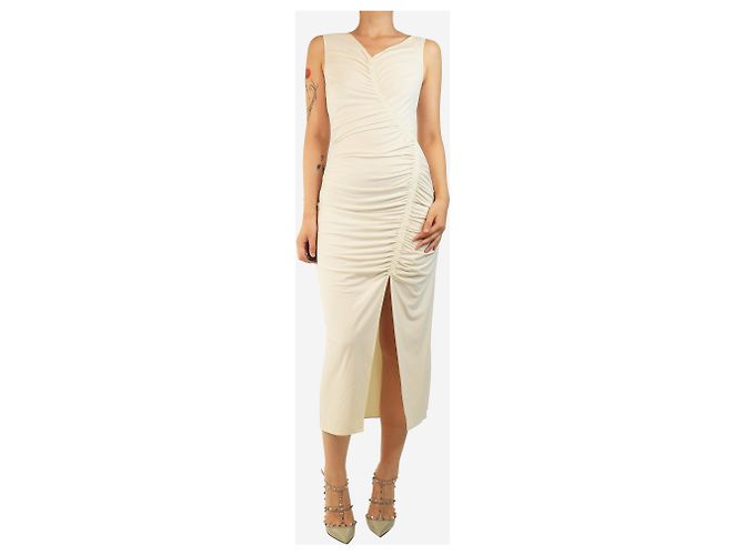 Self portrait Ärmelloses Mini-Kleid in Creme mit Raffungen - Größe UK 8 Roh - Ansicht 3