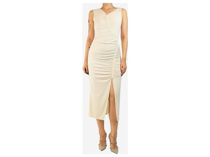 Self portrait Ärmelloses Mini-Kleid in Creme mit Raffungen - Größe UK 8 Roh - Ansicht 4
