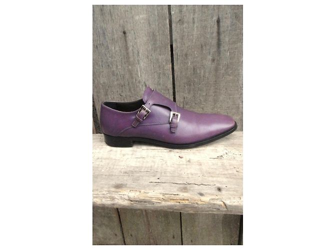 Double Prada Mocassins de Couro Roxo com Fivela Dupla - vista 10