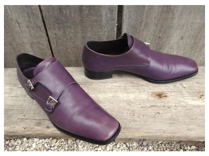 Double Prada Mocassins de Couro Roxo com Fivela Dupla - vista 2