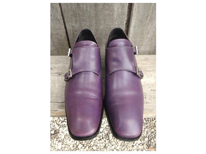 Double Prada Mocassins de Couro Roxo com Fivela Dupla - vista 3